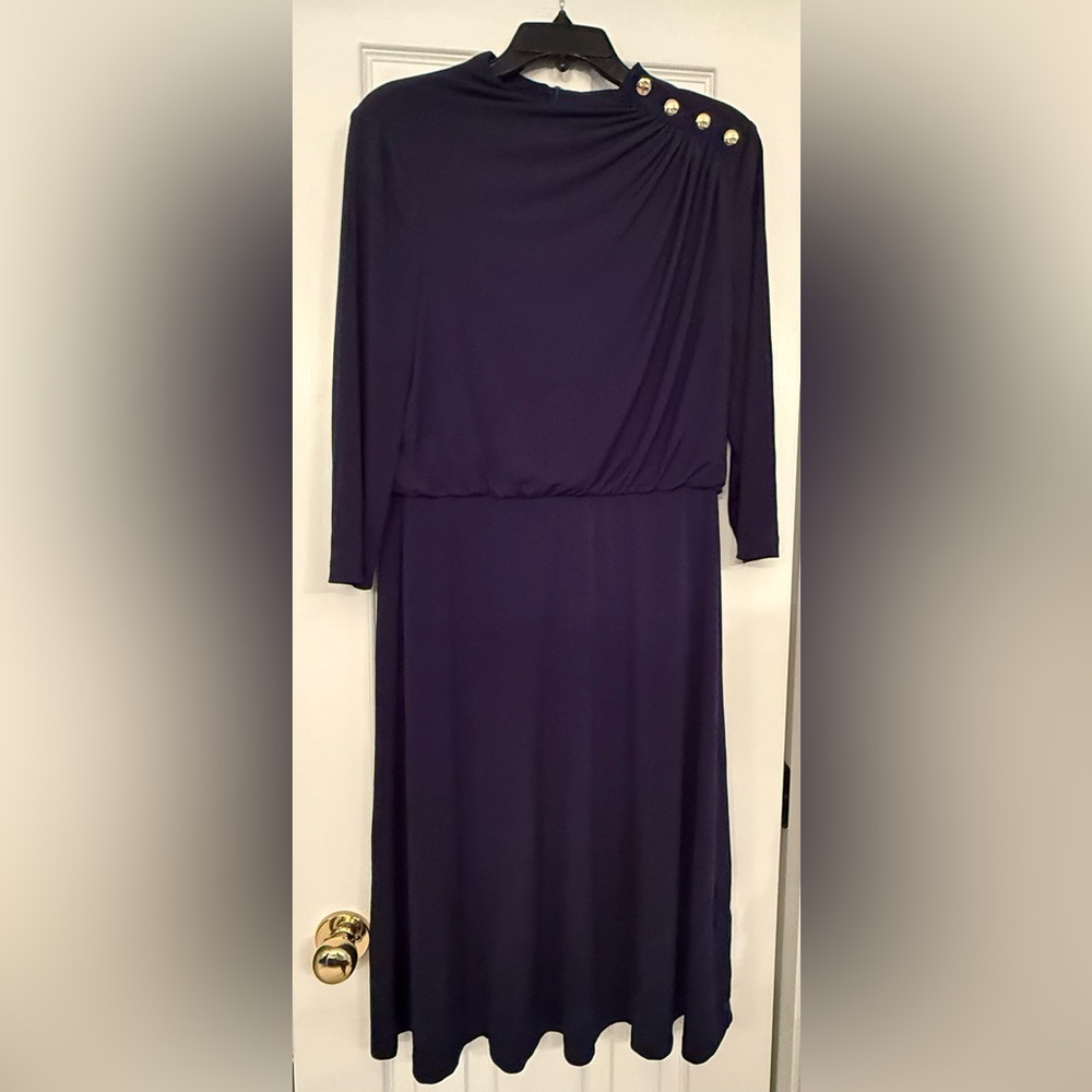 London Times Navy Blue Mock Neck Dress